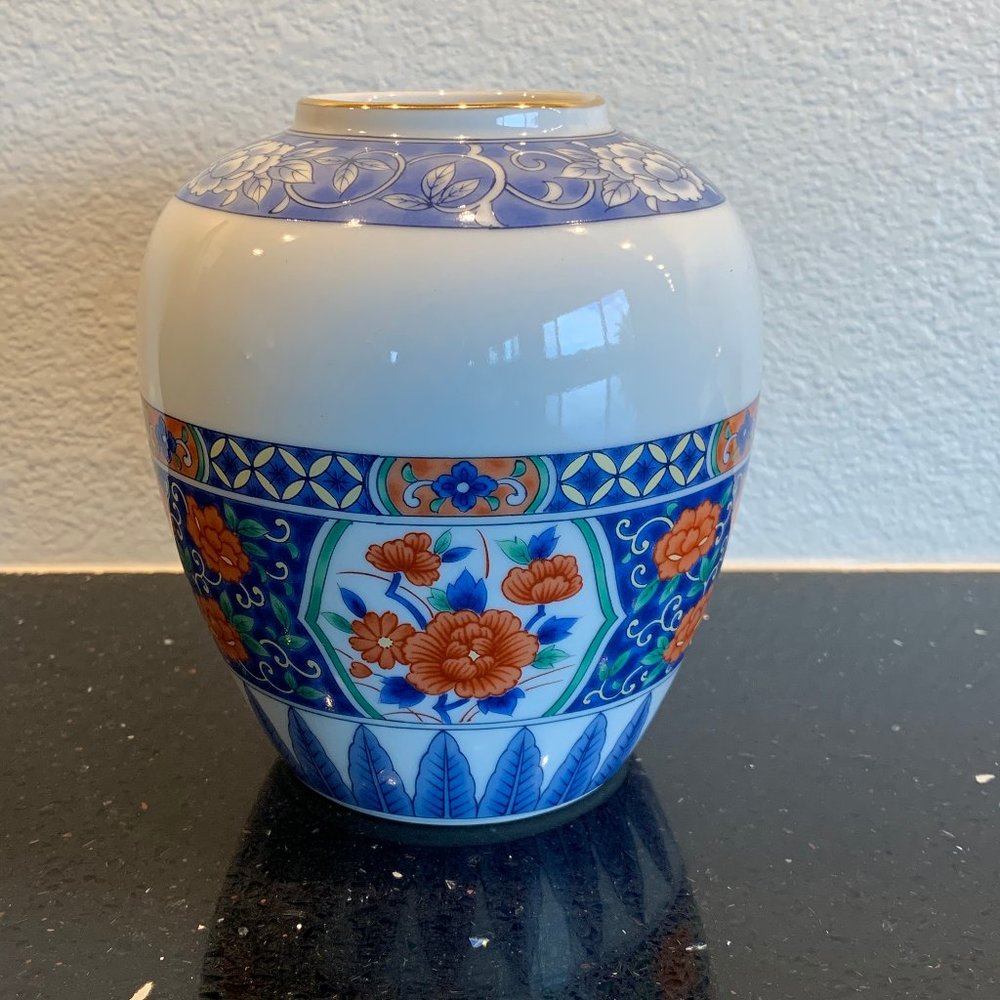 Tiffany Vase Imari Style Orange Blue